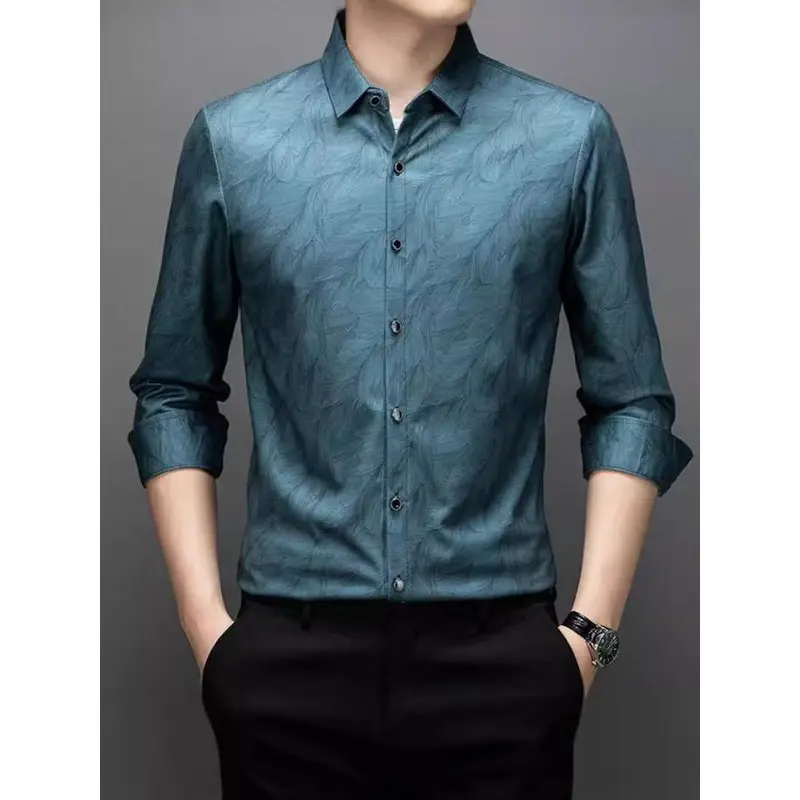 Áo Sơ Mi Kẻ Sọc, Thường Ngày Công Sở, Dài Tay, Dành Cho Nam Trung Niên, Bộ Sưu Tập Mùa Xuân Và Mùa Thu, Thời Trang Đơn Giản, Áo Sơ Mi Mỏng Nam, Trang Phục Nam 2