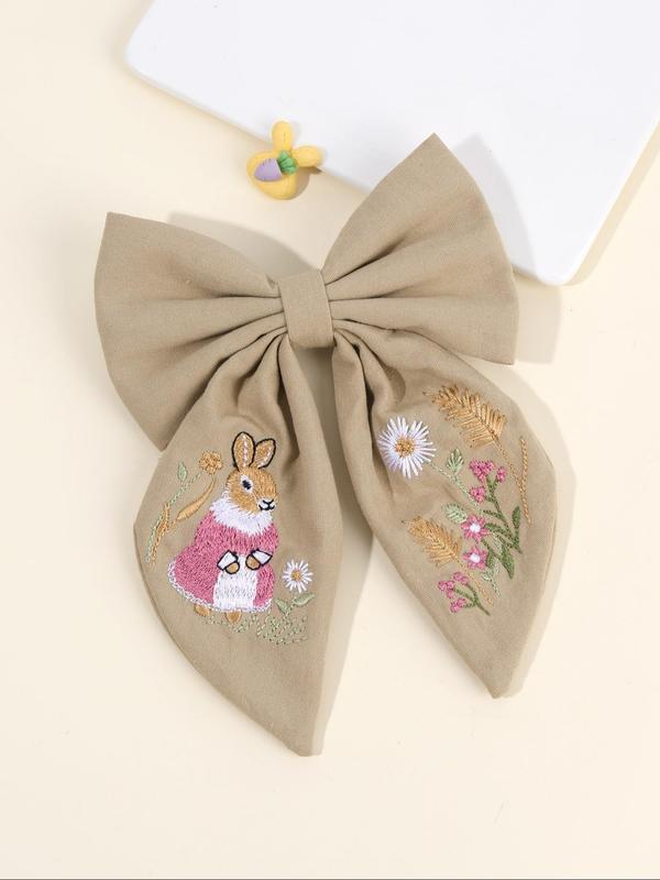 Cute Rabbit Embroidery Bowknot Decor Hair Clip, Easter Gift, Casual Simple Hair Accessories for Girls, Minimalist Headwear Suitable for Thick Hair 8