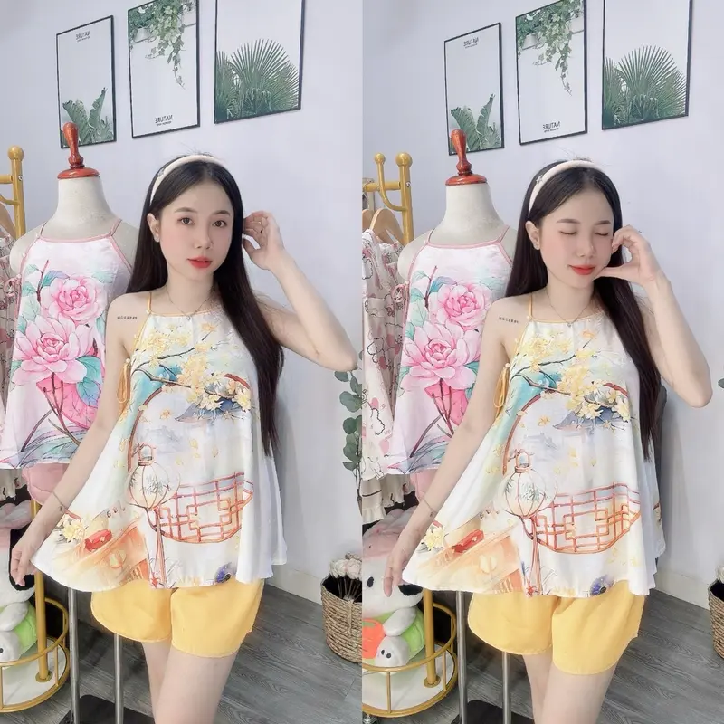 SET BỘ CỔ YẾM MẶC NHÀ XINH XẮN Quần Áo Nữ 7