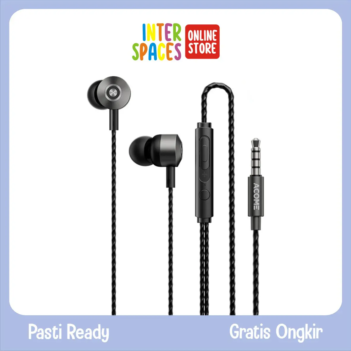 Headset Earphone ACOME Wired In Ear Metal Earphone Bass AW09 Strong Material Aluminium Material High Quality Black Microphone