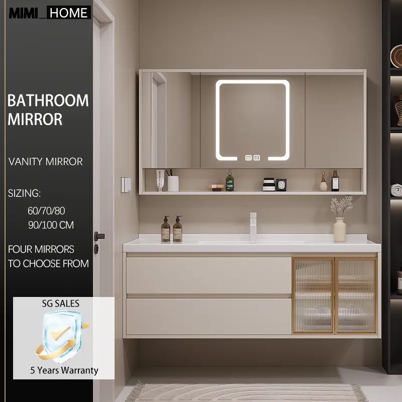 【SG⭐SALES】Bathroom Vanity Set Mirror Cabinet Set 60/70/80/90/100CM Free Tap and Pop Up Waste large capacity bathroom storage cabinet with Washbasin makeup mirror cabinet
