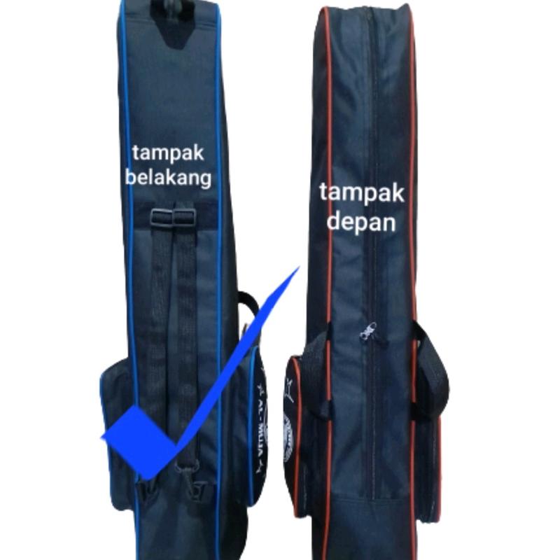 Tas Pancing Tegek Murah - Bahan 400D, Cocok untuk Joran Reel Kecil, Kapasitas 2-3 Set, Warna Abu List Hitam Ransel 2