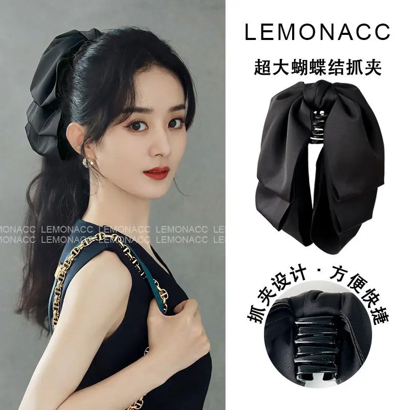 French Gentle Graceful Satin Oversized Bow Ribbon Hairpin Female Back Head Clamp Hairpin Headdress Clip