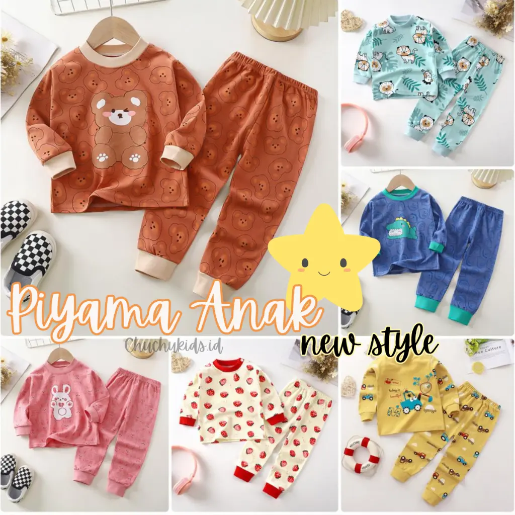 (1) Piyama anak setelan baju tidur anak import cowok perempuan lengan panjang kartun (1-6 tahun)