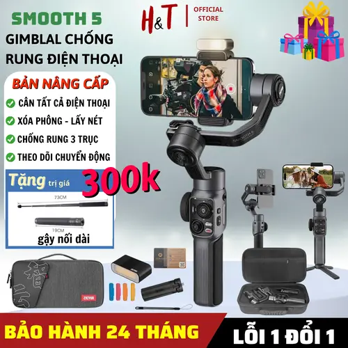 Gimbal Chống Rung Cho Điện Thoại Zhiyun Smooth 5, Gimbal Quay Phim Điện Thoại, Quay Vlog, Video,  ...Trục Khỏe Cân Được Hầu Hết Các Dòng Điện Thoại. Selfie Phụ Kiện