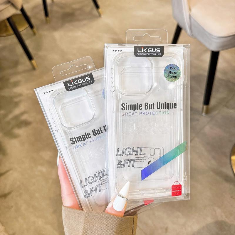 Ốp lưng iPhone Likgus lưng cứng chống sốc ẩn 4 góc viền dẻo không ố vàng tặng kèm mèo vào thần tài - Kem Cao Su
