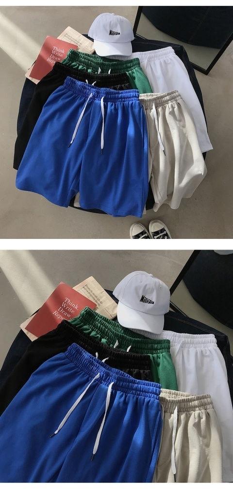 Product Introduction of Men's Sports Shorts Summer New Japanese Style Solid Color Simple Thin Loose Fit Five-Point Beach Shorts for Couples 4