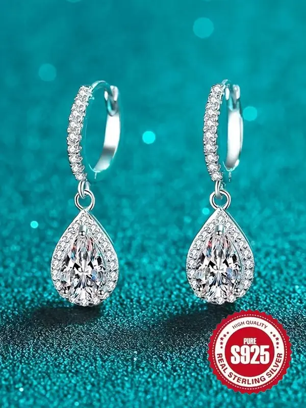 S925 Sterling Silver Synthetic Moissanite Decor Earrings, Fashion Jewelry for Party, Daily Clothing Decor, Trendy All-match & Exquisite Jewelry for Birthday Gift 0