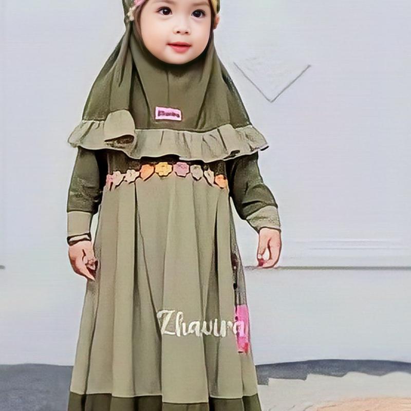 Gamis Muslim Anak Set Syari Daisy Kids 2-3 tahun bayi bunga Nyaman Baju Dress Setelan 0