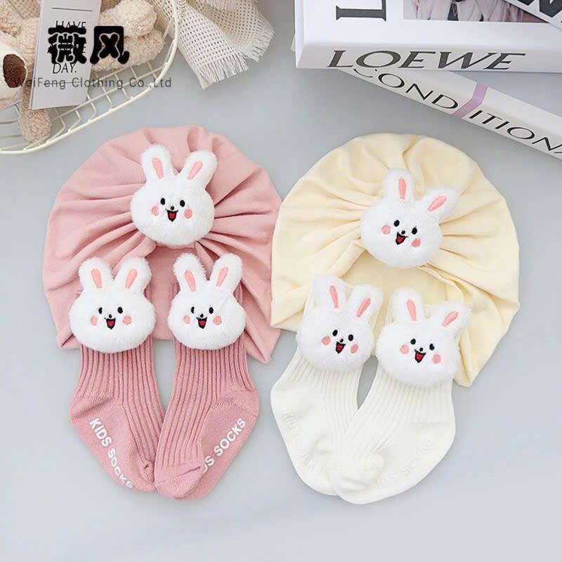  Set Mũ Turban Kèm Tất Len Hình Thú cho bé Sơ Sinh Đến 6 Tháng Phụ Kiện Tóc Cài Tóc 