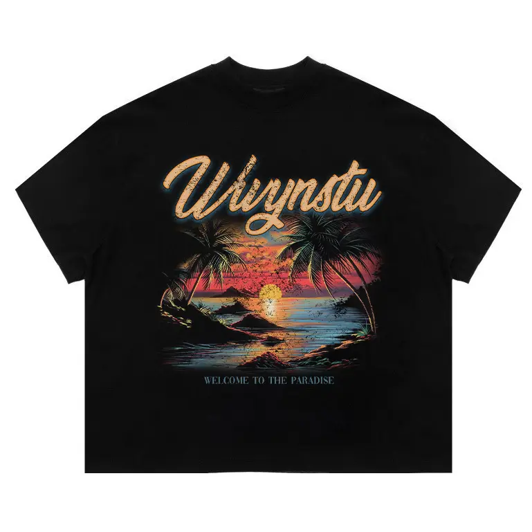Áo thun boxy WWYNSTU BOXY TEE PARADISE vintage vải đã xử lý co rút  cotton 250gsm