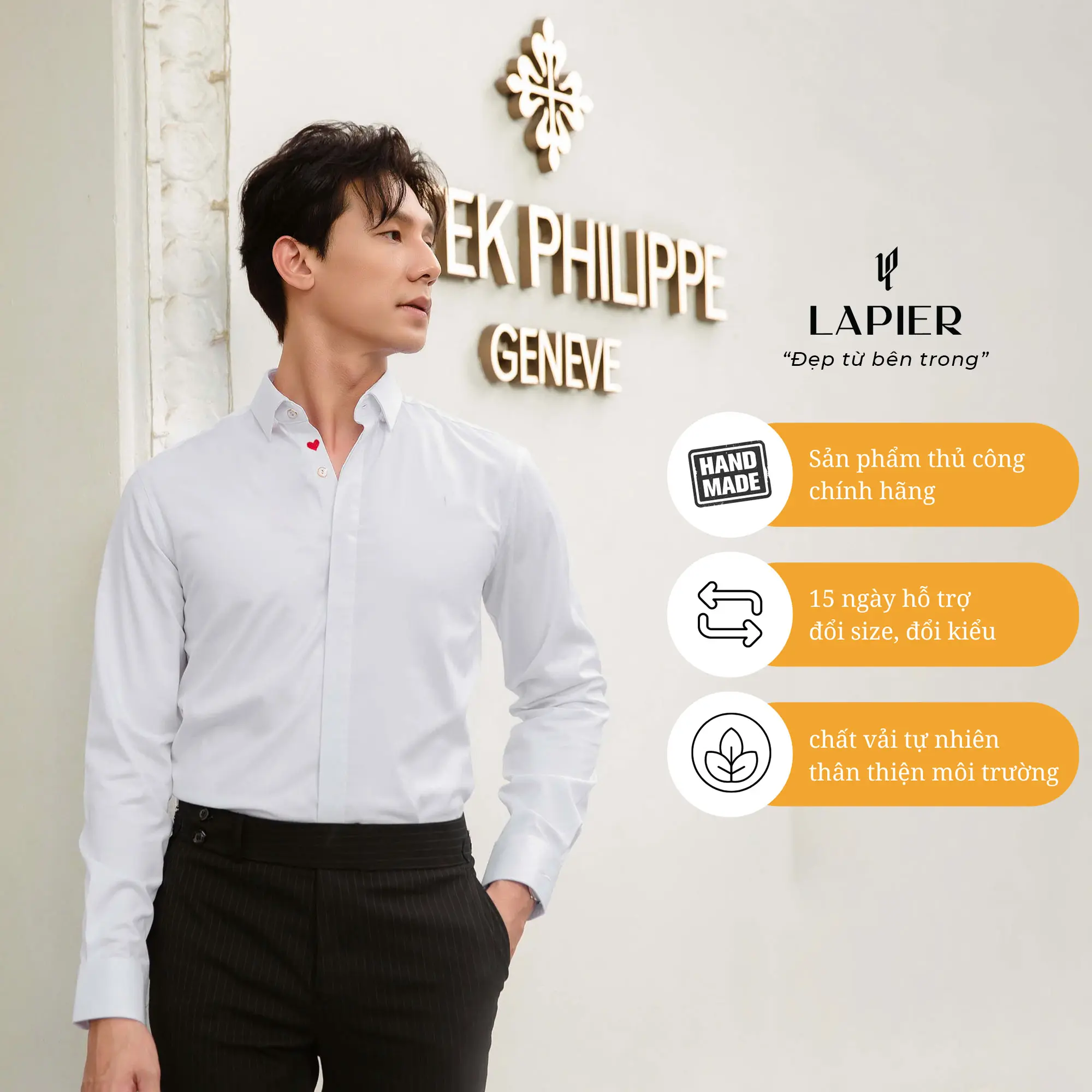 Áo Sơ Mi Nam Cao Cấp Thiết Kế Thêu Thủ Công Trái Tim Lapier