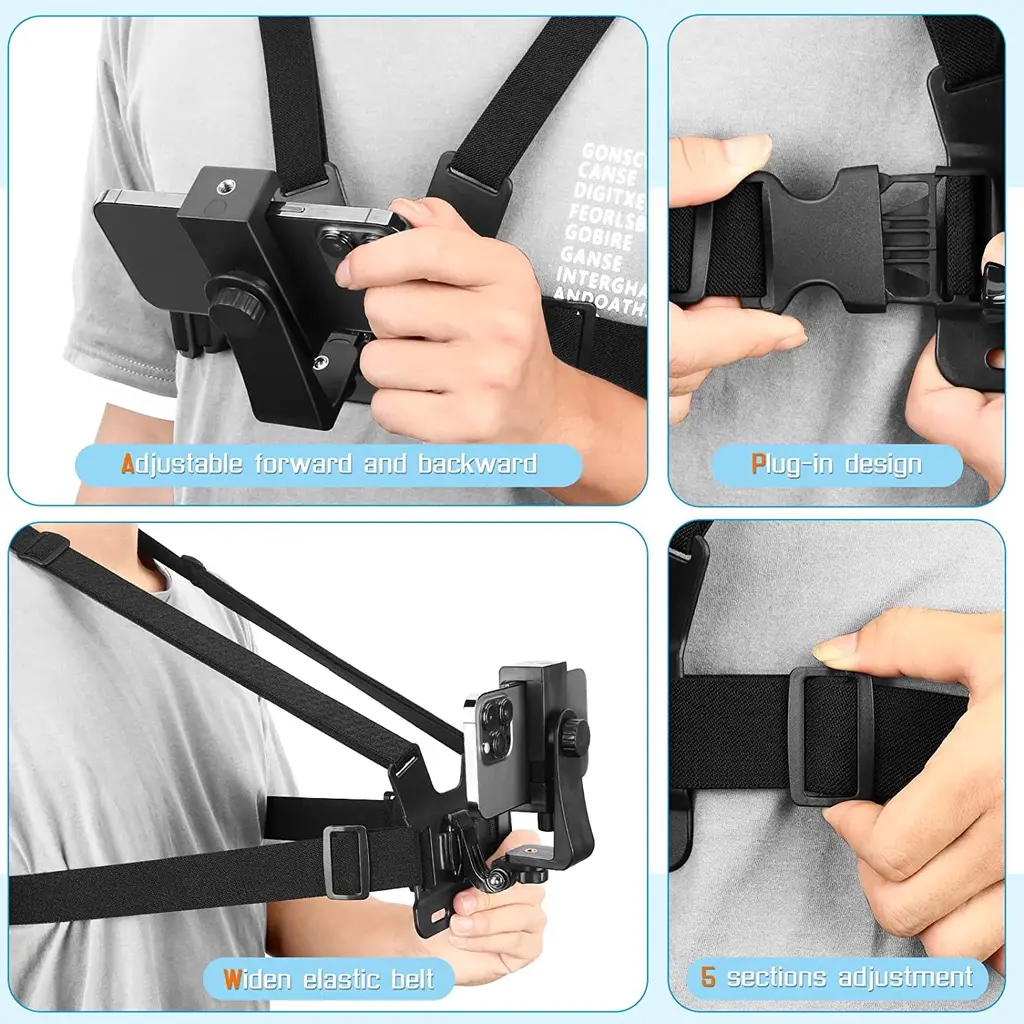 Mobile Phone Chest Strap Chest Phone Holder Harness Strap Cell Phone Go Pro Clip Action Camera Phone Holder Chest Strap Mobile Phone Stand tripp trapp ring  light  shade  face phone  tripod bluetooth  selfie  stick