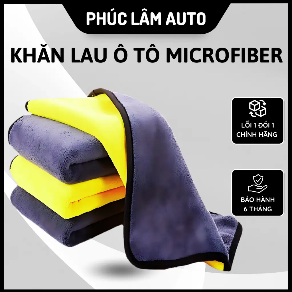 Khăn lau đa năng microfiber 2 mặt vàng - xám siêu thấm cực dày không đổ lông chuyên dụng cho Ô Tô.