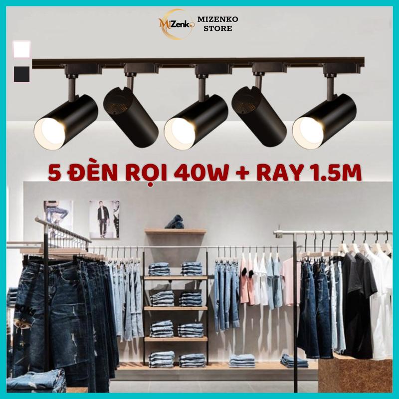 Combo 5 Đèn Rọi Ray Ống Bơ MIZENKO RC540 Công Suất 40W +Thanh Ray 1,5m - Trang Trí Cửa Hàng