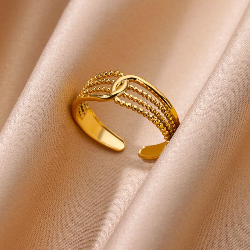 Product Introduction of 1 PCS Stainless Steel White Cat's Eye Round Open Ring Gold Color Adjustable Rings For Women Party Vacation Couple Jewelry Gift 4