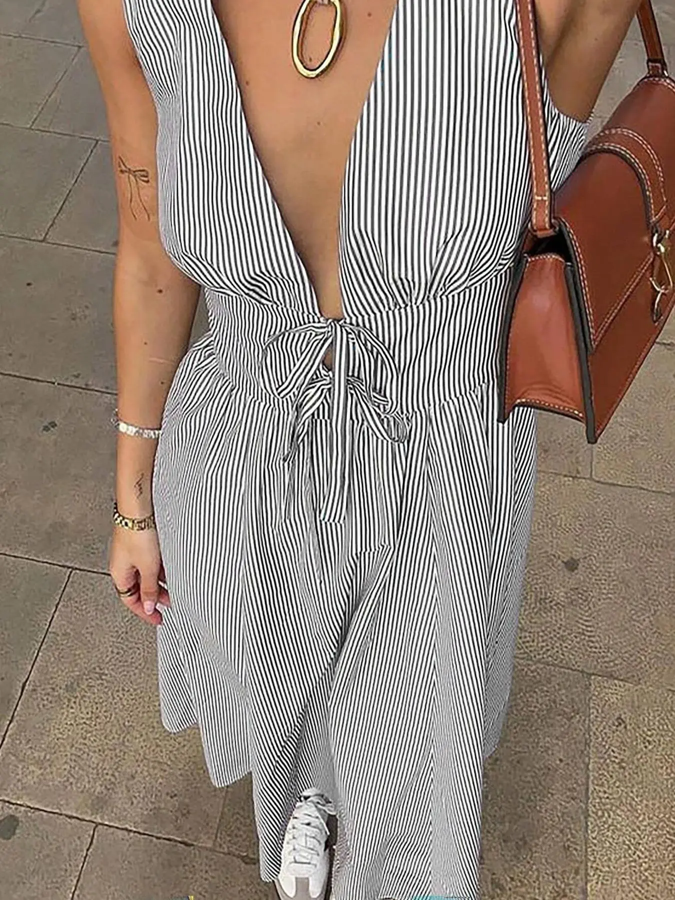 Women's Striped Print Dress, Boho Casual Sleeveless Dress for Beach Holiday Vacation, Ladies Summer Clothes