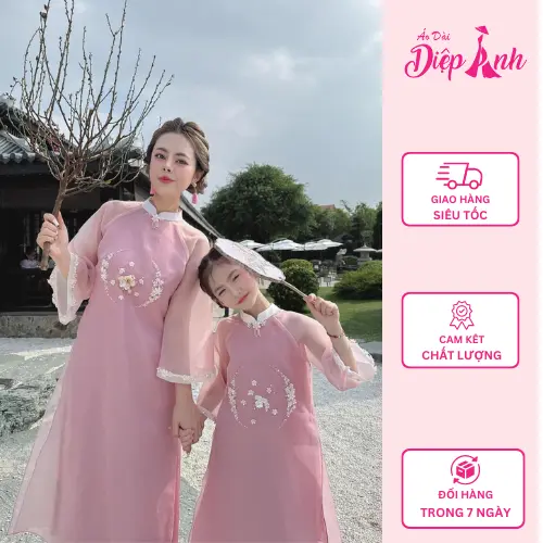Áo dài cách tân mẹ và bé Hải Đường (Đã kèm quần) - Shop Áo Dài Diệp Anh