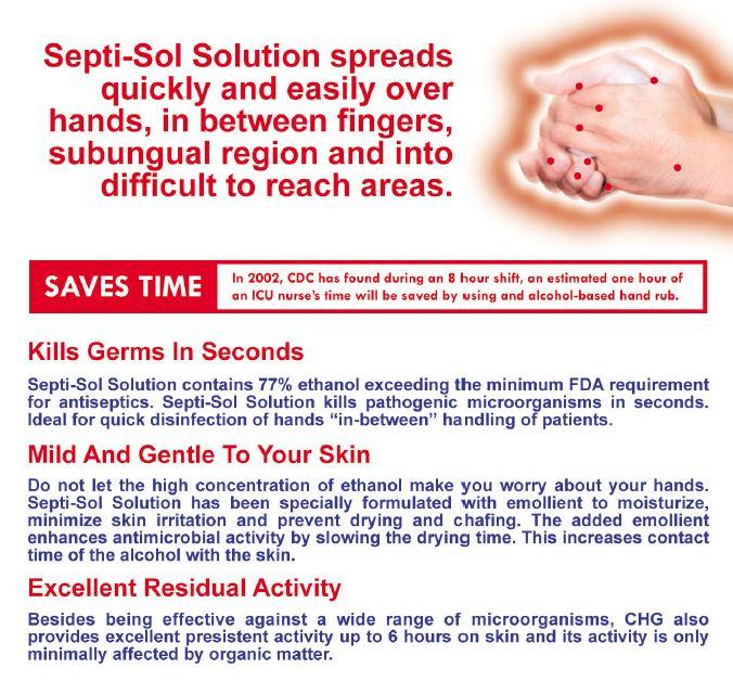 Product Introduction of Septi-Sol 500ml & 100ml (No Rinse 77% Alcohol Based Hand Rub/Sanitizer with Moisturizer) 3