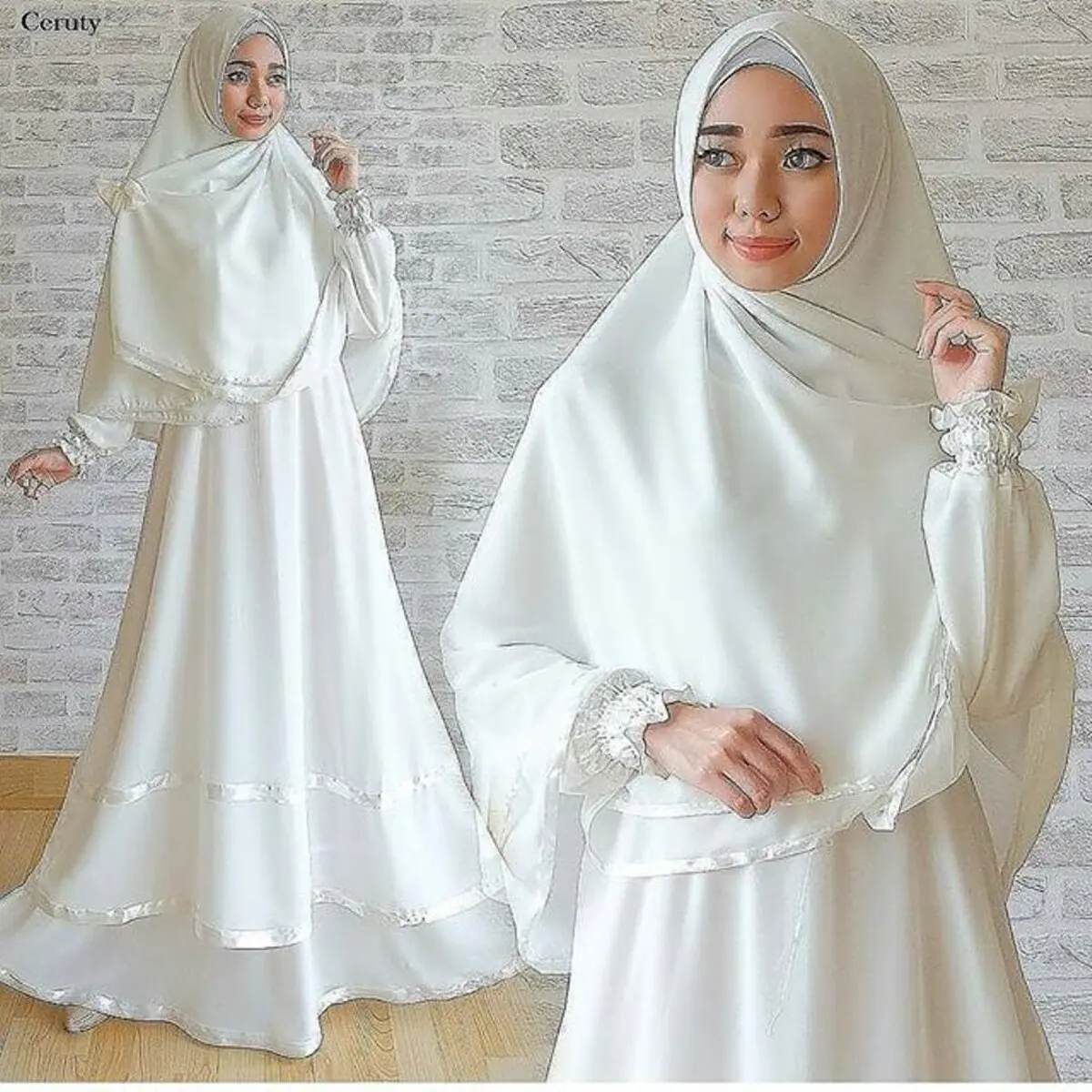 gamis dress mikaila syari putih 2025/ gamis set hijab / baju lebaran 2025/ gamis syar'i putih/ muslim wanita  mewah
