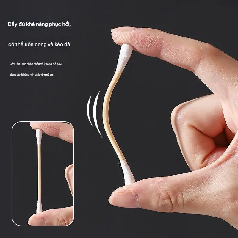 Gói 100 TăBông  Ngoáy Tai Hai Đầu Cán Gỗ Tự Nhiên,  An Toàn Sức Khỏe, Thân Thiệnôi Trường. 4