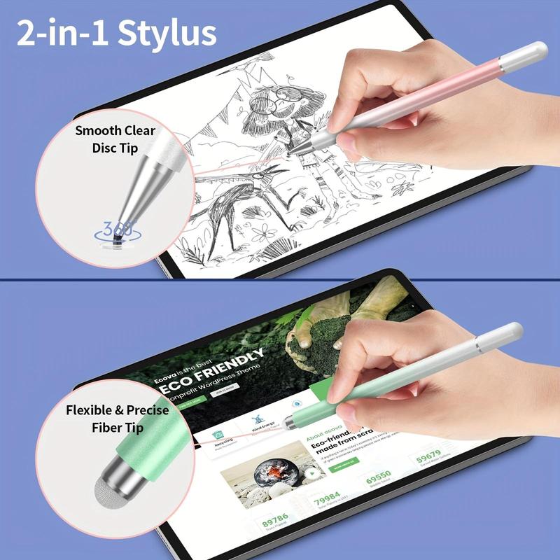 2 In 1 Stylus Pen with Magnetic Cap, High Sensitivity Disc & Fiber Tip Stylus Pen, Universal Stylus Pen Compatible with iPad, iPhone, Android, Microsoft Tablets 2