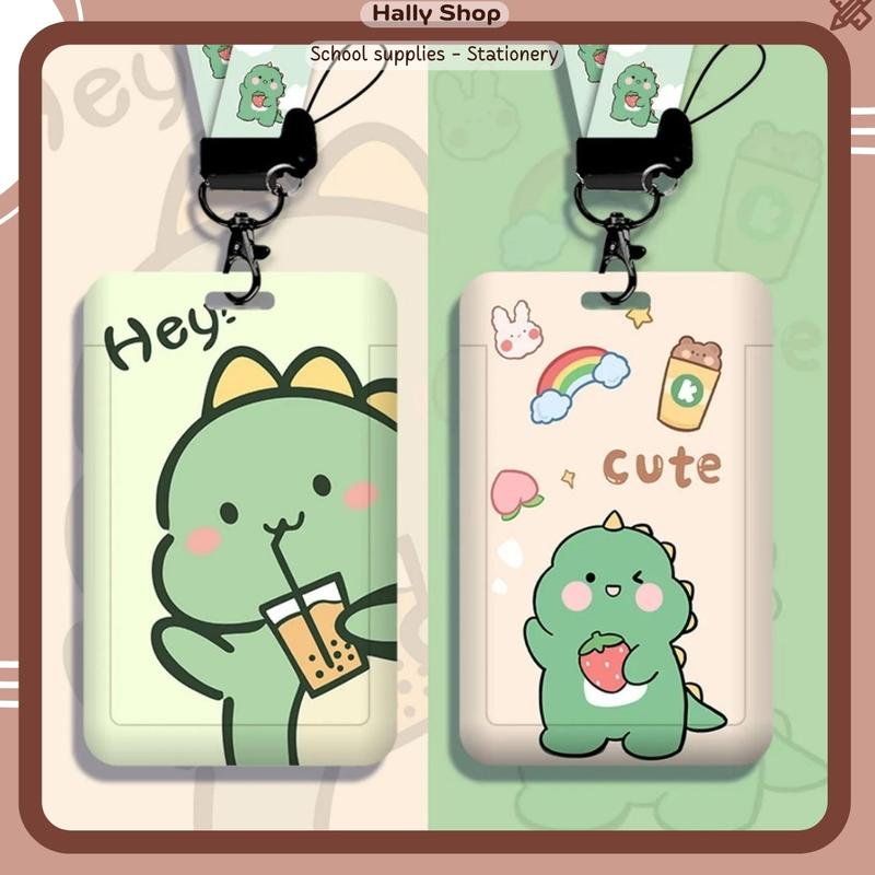 Dây đeo thẻ bảng tên hoạt tiết khủng long cute nhiều màu sắc dành cho học sinh sinh viên-Hally Shop