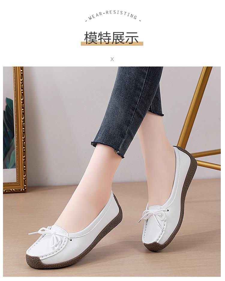Product Introduction of New Genuine Leather Doug Shoes Women's Soft Bottom Pumps Slip-on Mom Shoes Casual Flat Loafers Women's plus Size 11