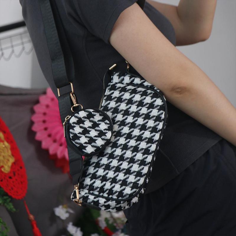 Product Introduction of 2pcs/set Fashion Travel Casual Bag Composite Bags Large capacity Mini Round Purse Messenger Bag Plaid Print Shoulder Bag Women Crossbody Bag 11