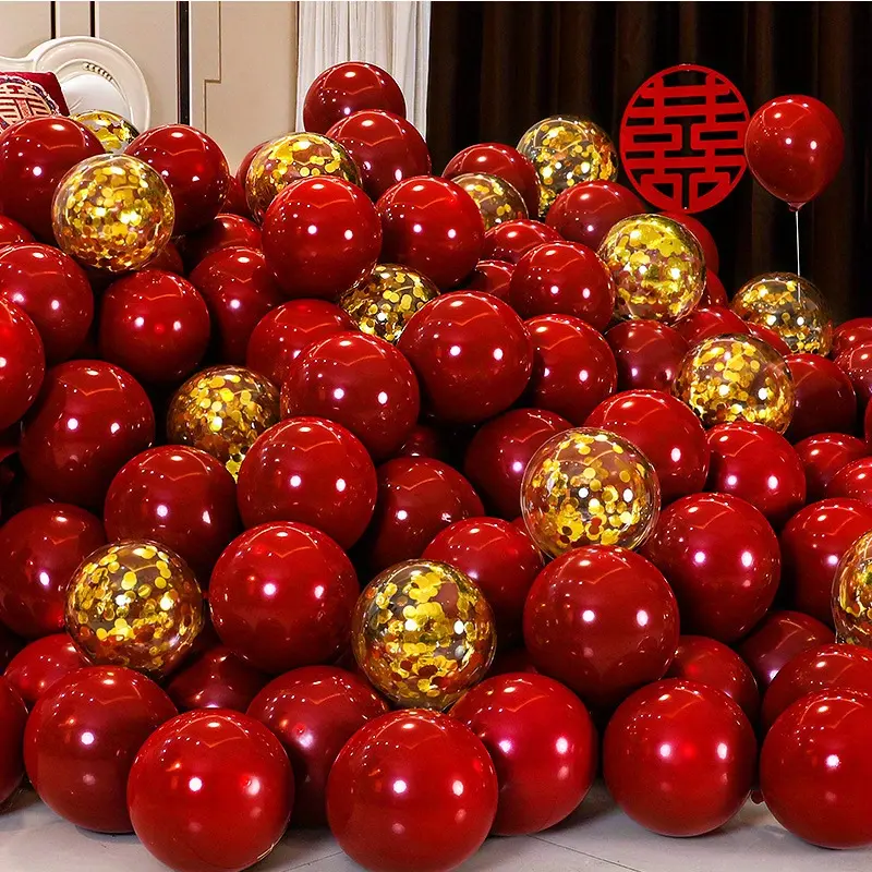 40pcs, Red Golden Confetti Latex Balloons, Wedding Decor, Birthday Party Decor, Anniversary Decor, Graduation Decor, Holiday Decor, Mother's Day Decor, Indoor Outdoor Decor, Home Decor, Room Decor