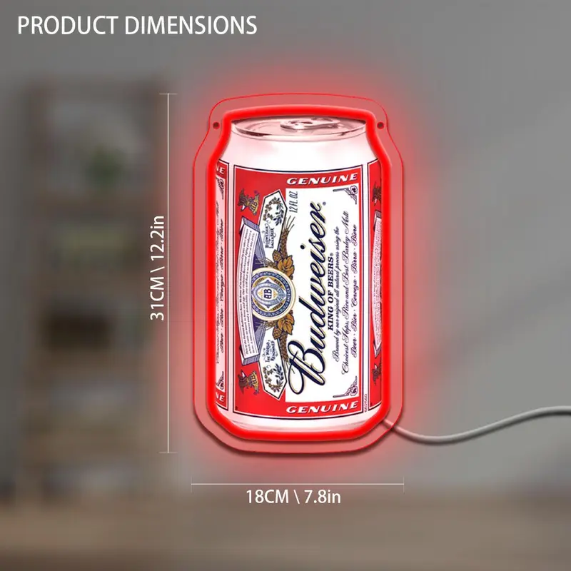 Budweiser Beer Pattern LED Neon Sign, USB Powered Wall Neon Light, Novelty Lighting for Home Party Bar Shop Decoration 1