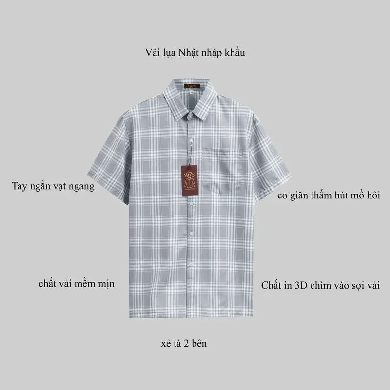 Áo sơ mi nam tay ngắn và dài tay thương hiệu 1975 trung niên có túi loại áo sơ mi tặng cha có size lớn 105kg MAU37-42 vải lụa co giãn mềm mịn không nhăn form rộng suông xẻ tà classic menswear shirt 6