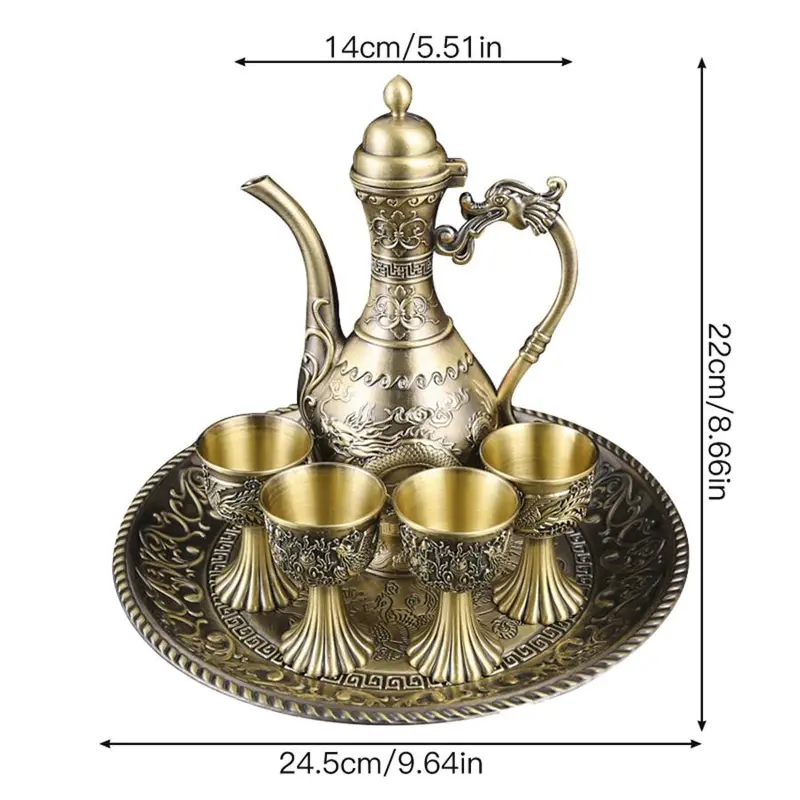 Vintage Metal Coffee Pot & Cup Set, 1 Set Including 4 Counts Coffee Cups & 1 Count Coffee Pot & 1 Count Tray, Creative Coffee Set for Home & Restaurant Decor 1