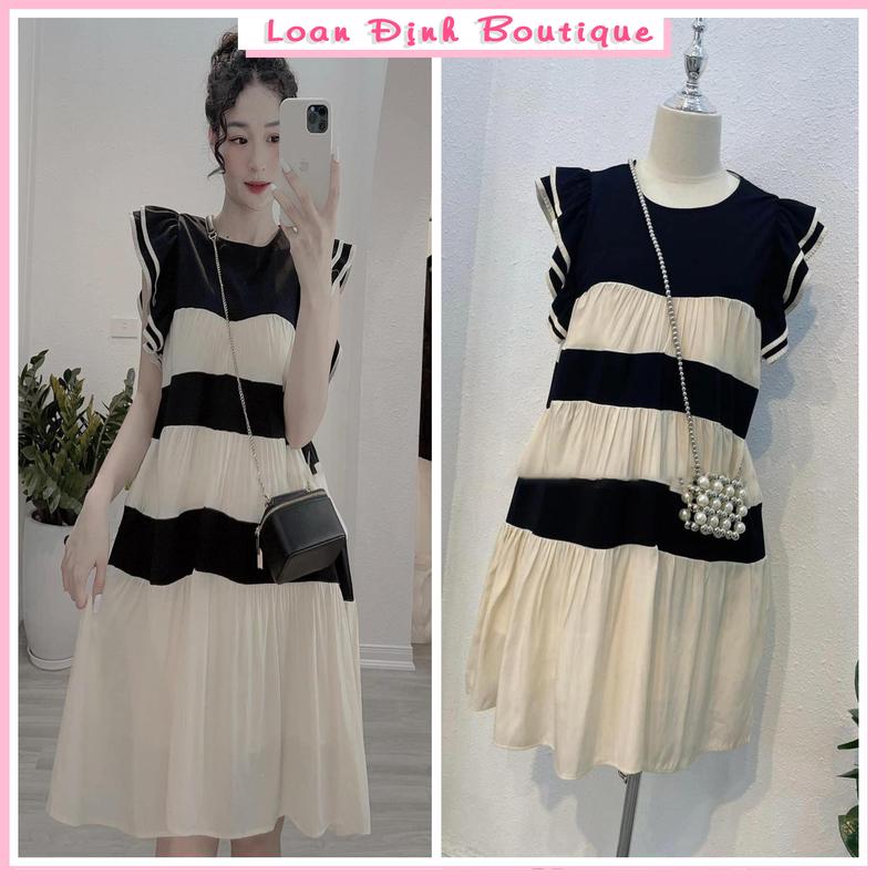 Váy Suông Cánh Tiên Phối Màu Đen Be Viền Mí Đầm Thiết Kế Nữ Nhẹ Nhàng Xinh Xắn Xòe Bồng Loan Định Boutique LD142 Women Dress