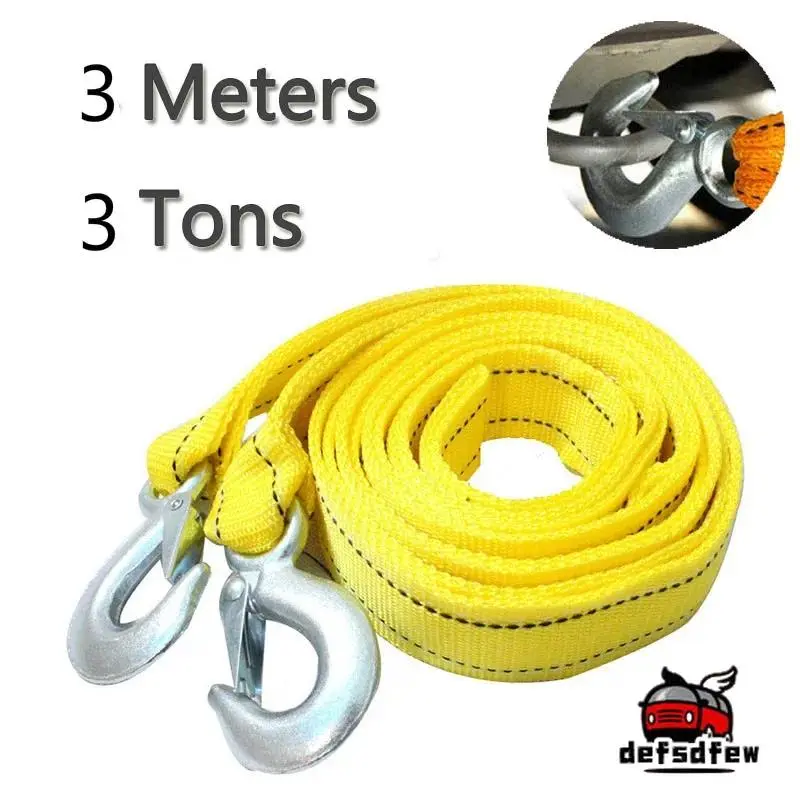 Car Tow Cable Heavy Duty 3 Ton Trailer Rope Towing Pull Rope Strap Hooks Van Road Recovery Car Accessories