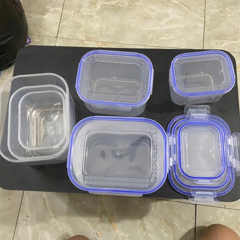 Combo 2 Bộ 6 Hộp đựng thực phẩm hàng cao cấp Việt Nhật 6532 có gioăng, 4 khóa gài kín khí để tủ lạnh nhựa nguyên sinh 5