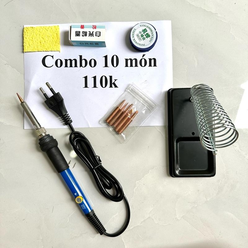 Combo 10 Món Mỏ Hàn 60W Mũi Đồng Thau xịn 936 có điều chỉnh nhiệt độ - kèm 5 Mũi hàn đồng thau (màu hơi đen- không phải cũ)