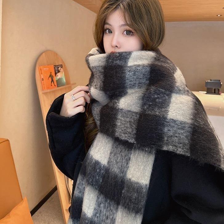 Khăn quoàng cổ khăn choàng ô vuông họa tiết dây thừng TA Store họa tiết caro tua rua 2025