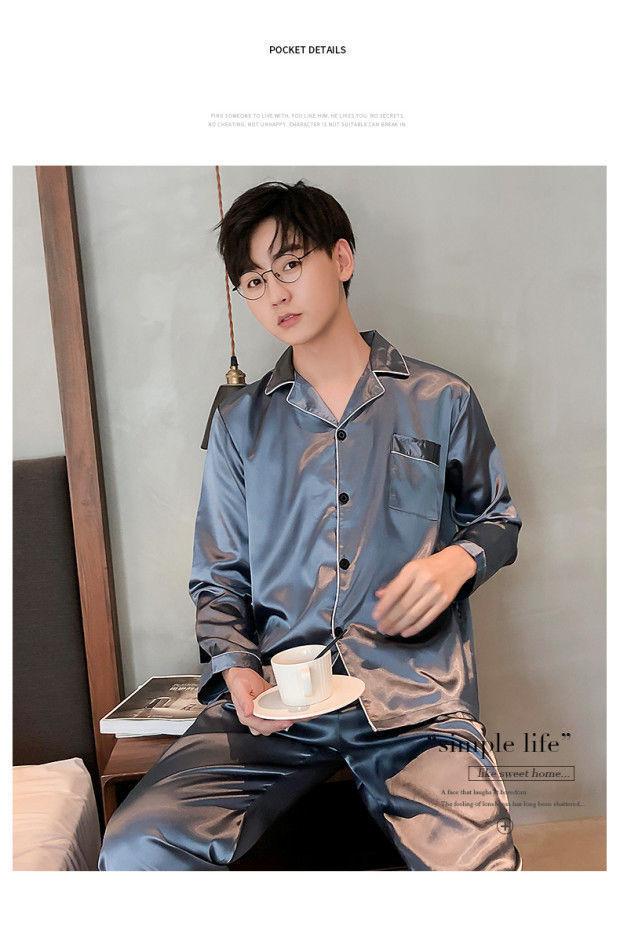 Product Introduction of Bộ Đồ Ngủ Nam, Chất Liệu Lụa Lạnh, Quần Dài Tay Mùa Xuân Và Mùa Thu, Mỏng Và Rộng Rãi, Ngoại Cỡ, Thích Hợp Mặc Nhà, Bộ Đồ Hai Mảnh Mùa Hè 17