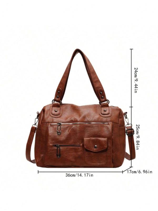 Women's Fashion Elegant Large Capacity Tote Bag, Vintage Trendy Pu Leather Shoulder Bag, Casual Versatile Zipper Tote Bag for Trip & Business, Designer Bags 2