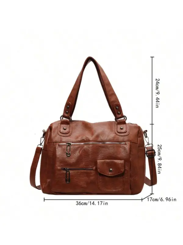 Women's Fashion Elegant Large Capacity Tote Bag, Vintage Trendy Pu Leather Shoulder Bag, Casual Versatile Zipper Tote Bag for Trip & Business, Designer Bags 1