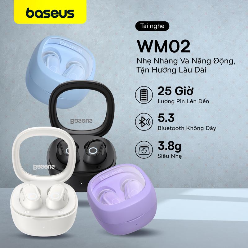 Tai nghe Baseus Bowie WM02 TWS 5.3 Bluetooth Khử tiếng ồn thông minh tai nghe nhét tai và Micrô tích hợp Hộp điều khiển cảm ứng Thời lượng pin 25 giờ Thời gian phát nhạc 5 giờ Led Không Dây