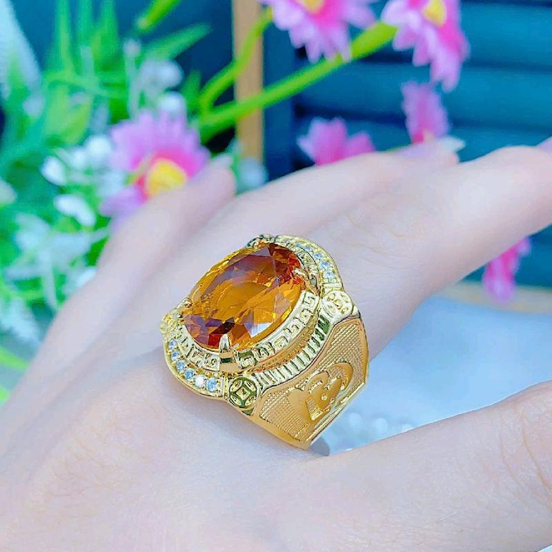 nhẫn nam hột vàng trà lót lòng trạm khắc 18k VIP 2025 bền đẹp