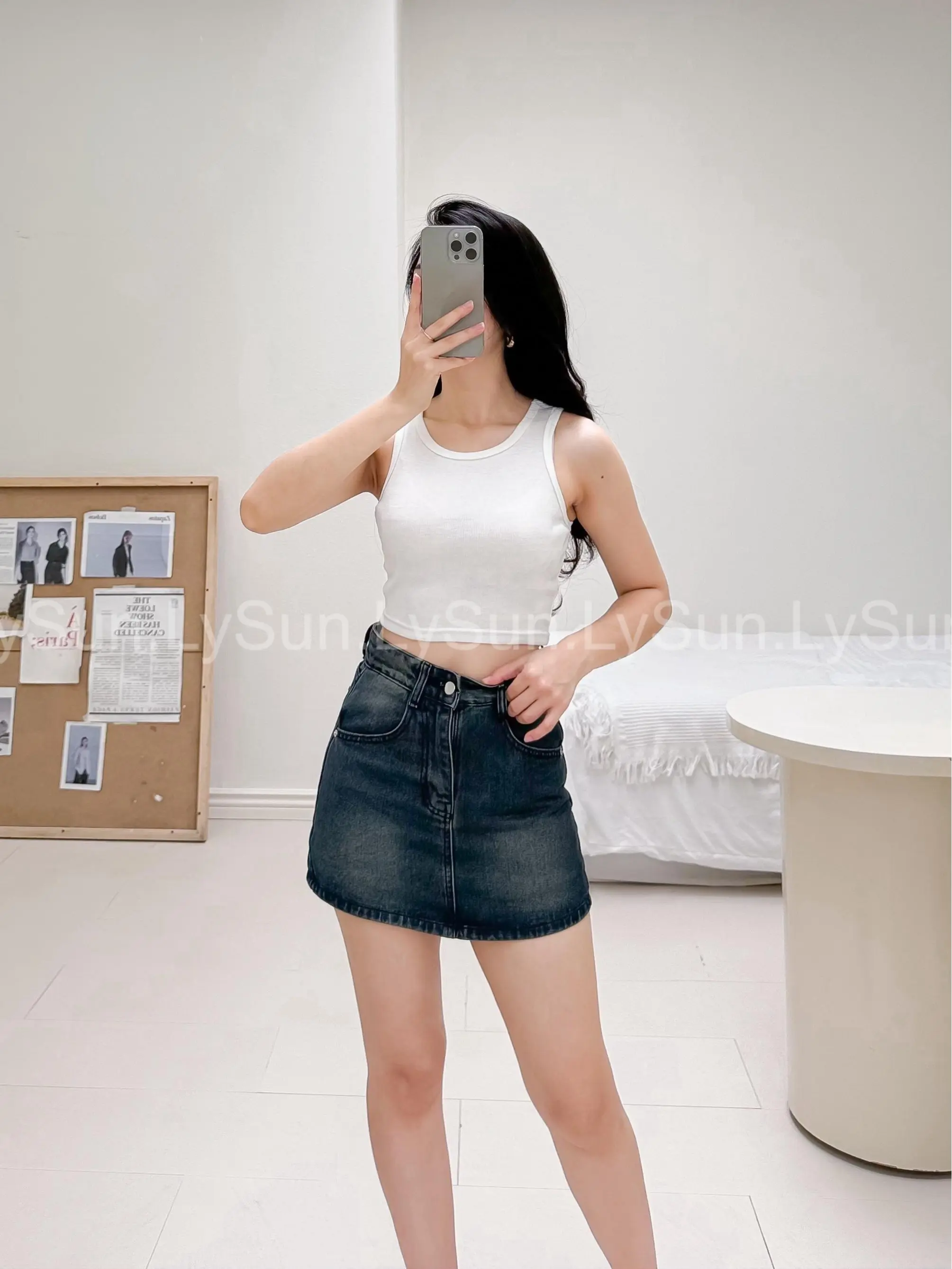Chân Váy Jeans Chữ A Cotton không co dãn màu xanh đậm CVN03 quang i