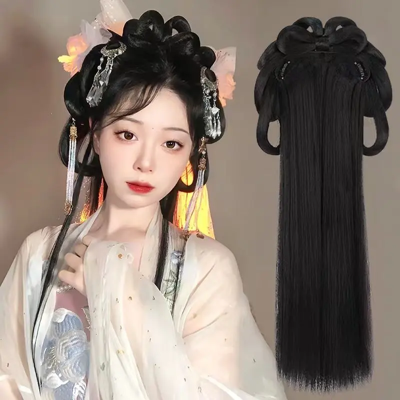 Tóc Giả Hanfu Một Mảnh, Túi Tóc Phong Cách Cổ Xưa, Búi Tóc Updo, Trang Phục Cổ Xưa, Đệm Búi Tóc, Kiểu Tóc Hanfu Phát Minh Nữ Women Wig