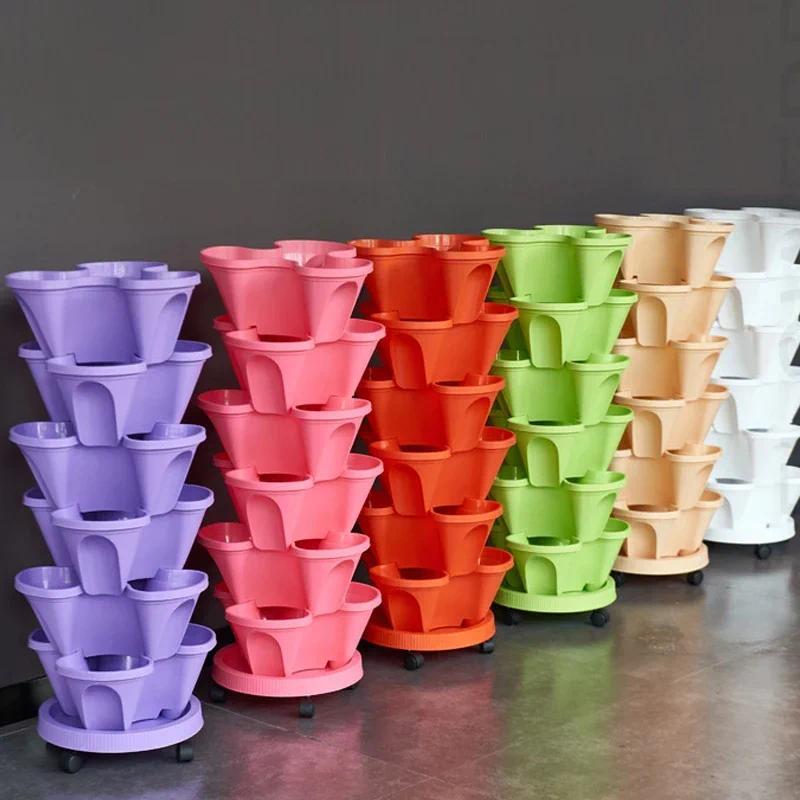 Product Introduction of Three-Petal Pot Decoration 1PC Plastic Stackable Vertical Flower Plant Pot Strawberry Seedling Holder Vegetable Planters Garden 5