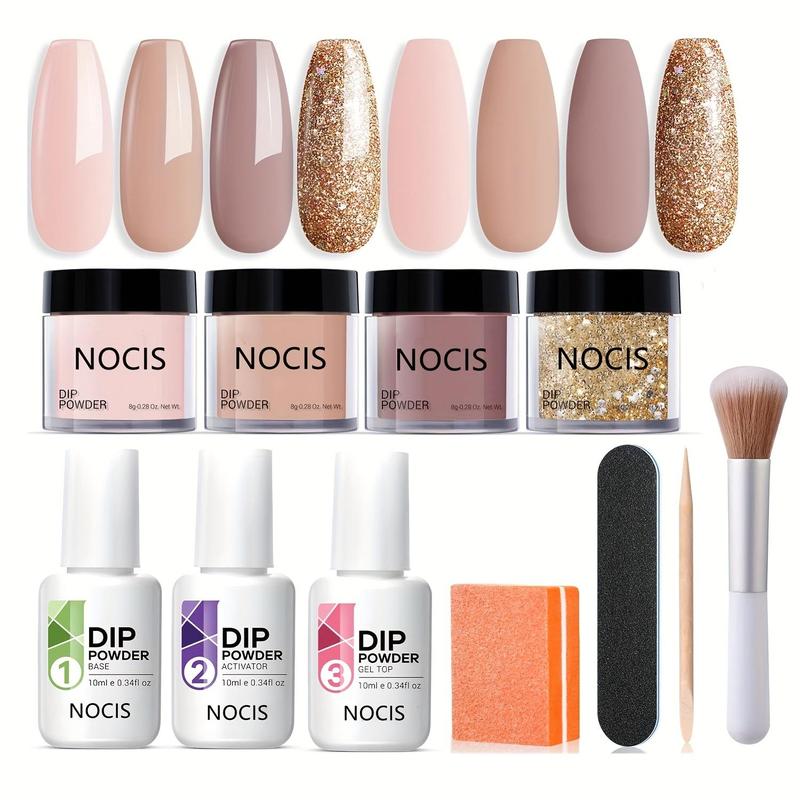 Nail Art Kit, 1 Set Nail Art Starter Kit, Including 4 Dip Powder, 1 Nail Brush, 1 Nail Buffer, 3 Dip Liquid, 1 Nail File and 1 Nail Stick, Gel Nail Set Kit, Christmas Gift, Nails Supplies 0