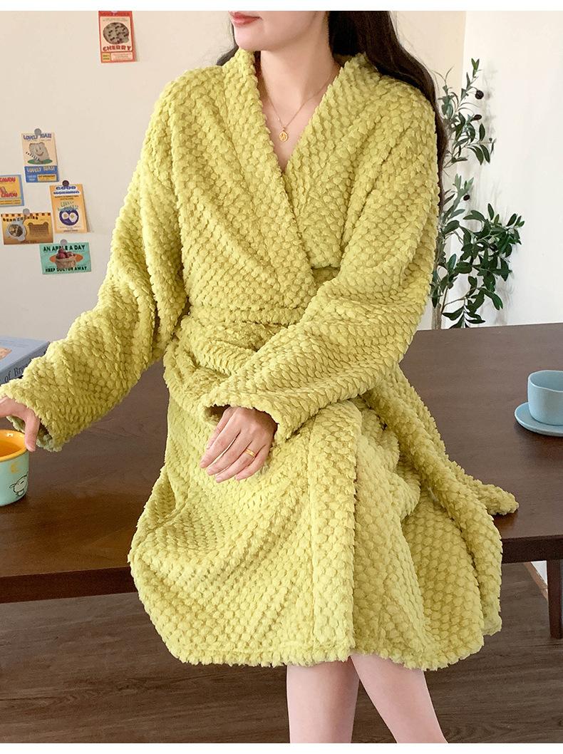 Product Introduction of Áo choàng tắm giữ nhiệt cho nữ, Áo choàng tắm dài tay dày dặn màu trơn với lông, chất liệu lông cừu san hô mới mùa thu và đông, chất lượng cao, thoải mái, chất lượng cao, áo ngủ, áo cardigan, đồ mặc nhà 15