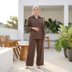 [ready stock]Asaya Setelan Dua Potong Pakian Wanita Kerah Polo Warna Solid Gaya Kekinian