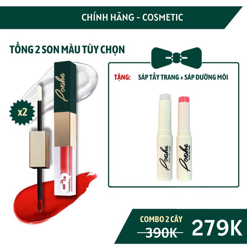 COMBO 2 Cây Son Kem Lì 2 Đầu Posshe TẶNG Sáp Dưỡng Và Sáp Tẩy Trang Posshe Chính Hãng